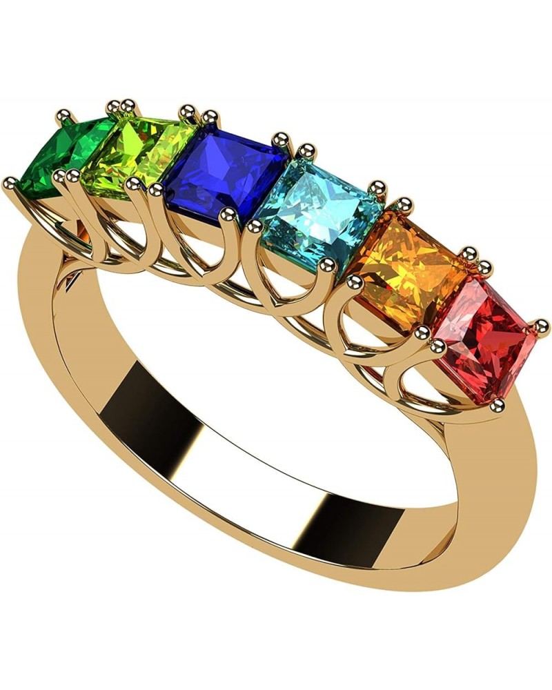 Princess Cut Lucita Mothers Rings w/ 1 to 7 Simulated Birthstones in Sterling Silver or 10K Gold Yellow Gold $37.38 Rings