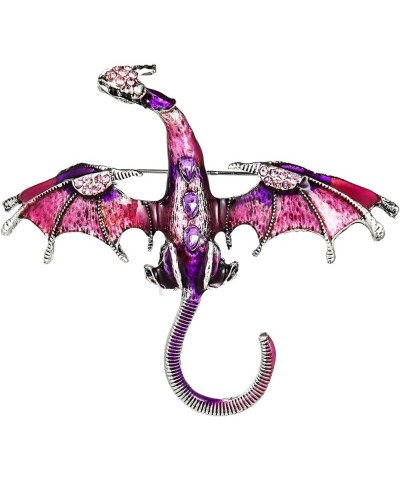 Enamel Dragon Brooch Set With Crystal Animal Pins，Vintage Punk Dragon Animal Brooch Accessories for Men and Women (B) Purple ...