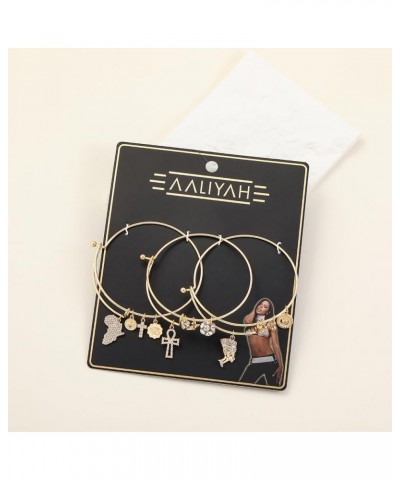 Aaliyah 3pc Gold Plated Charm Expandable Bangle Bracelets | Pave Eye of Ra Ankh Symbols | Jewelry Gifts for Women GOLD EGYPTI...