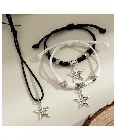 3 Pcs Y2k Star Necklace Bracelet Earrings Set For Women Teen Girls Vintage Matching Couple Gothic Braided Rope Five-Pointed S...