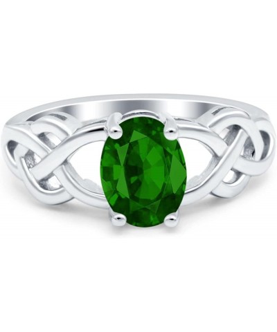 Oval Solitaire Celtic Wedding Engagement Ring Vintage Simulated Cubic Zirconia 925 Sterling Silver Simulated Green Emerald CZ...