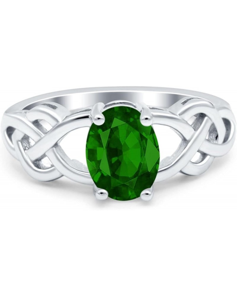 Oval Solitaire Celtic Wedding Engagement Ring Vintage Simulated Cubic Zirconia 925 Sterling Silver Simulated Green Emerald CZ...