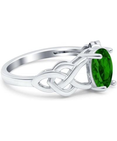 Oval Solitaire Celtic Wedding Engagement Ring Vintage Simulated Cubic Zirconia 925 Sterling Silver Simulated Green Emerald CZ...