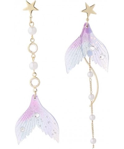 Colorful Fishtail Earrings for Women Teen Girls Mermaid Drop Earrings Purple $7.97 Earrings