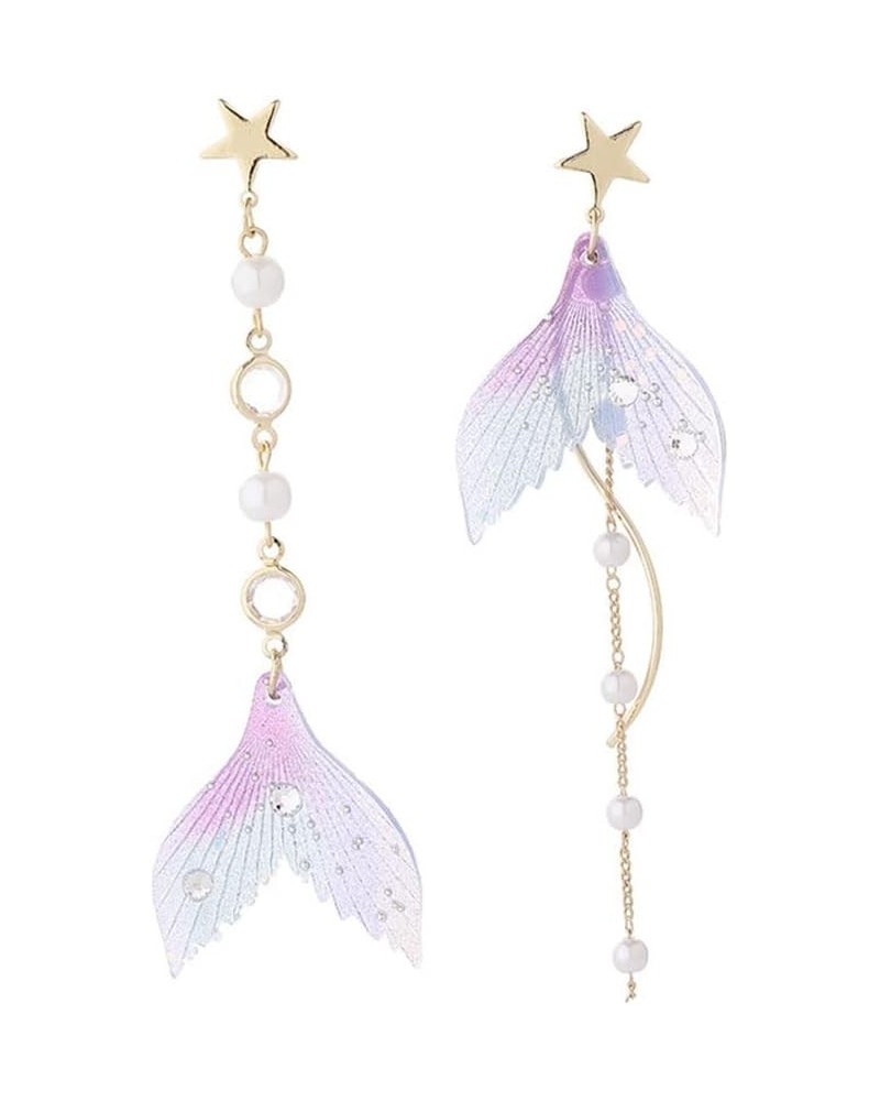 Colorful Fishtail Earrings for Women Teen Girls Mermaid Drop Earrings Purple $7.97 Earrings