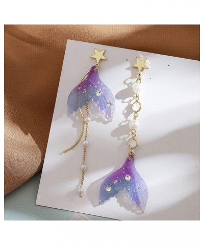 Colorful Fishtail Earrings for Women Teen Girls Mermaid Drop Earrings Purple $7.97 Earrings