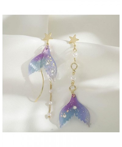 Colorful Fishtail Earrings for Women Teen Girls Mermaid Drop Earrings Purple $7.97 Earrings