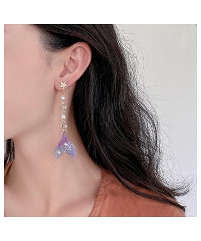 Colorful Fishtail Earrings for Women Teen Girls Mermaid Drop Earrings Purple $7.97 Earrings