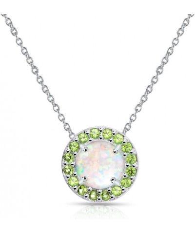 Sterling Silver Synthetic White Opal and Simulated Gemstone Round Dainty Halo Necklace for Women Girls Bridesmaids Simulated ...