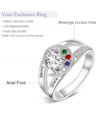 Birthstones Rings Gifts for Mom Custom 1-8 Simulated Birthstones Rings for Women 925 Silver Engraved Rings Promise Rings for ...