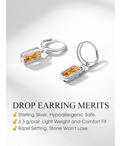 Sterling Silver Small Dainty Birthstone Drop Earrings for Women Girls with Rectangular Baguette Crystal & Huggie Hoop Silver ...