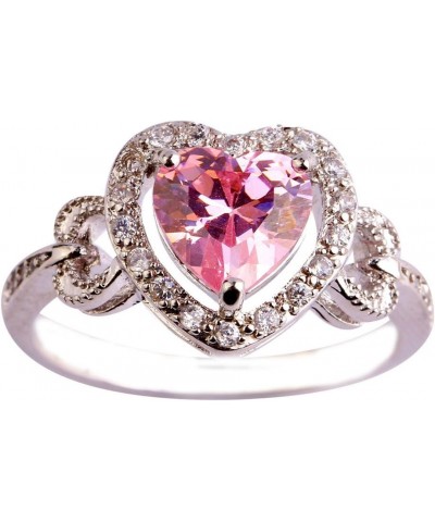 Women's 925 Sterling Silver Plated Heart Shape Created Amethyst and White Topaz Halo Ring Pink-1 $4.05 Rings