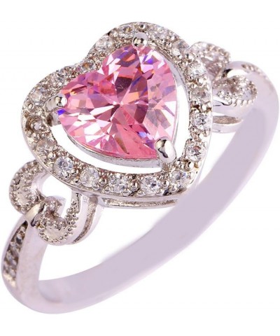 Women's 925 Sterling Silver Plated Heart Shape Created Amethyst and White Topaz Halo Ring Pink-1 $4.05 Rings