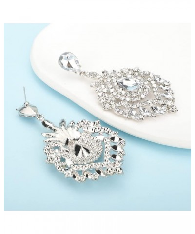 Wedding Bridal Crystal Rhinestone Teardrop Drop Earrings Chandelier Dangle Earrings for Women Party Prom White $9.59 Earrings