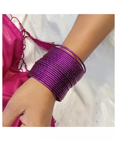 Indian Bangles Set Bollywood Plain Metal Bangle Bracelets Costume Jewelry for Women & Girls 2-4 Dark Magenta Color (Set of 48...