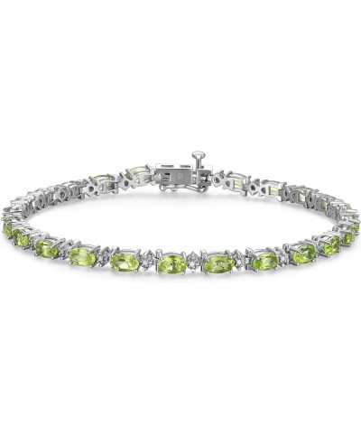 Tennis Bracelet for Women, Diamonds and Oval Gemstones, Birthstone Colors, Pure 925 Sterling Silver with Secure Locking Clasp...