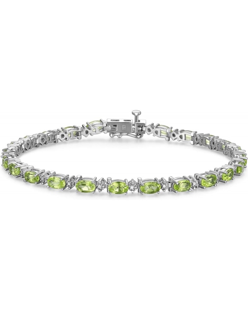 Tennis Bracelet for Women, Diamonds and Oval Gemstones, Birthstone Colors, Pure 925 Sterling Silver with Secure Locking Clasp...