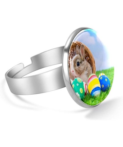 Women's Ring Gem Black Wild Rabbit Hare Green Grassland Stainless Steel Ring Lucky Crystal Glass Ring Jewelry Gift [Exclusive...