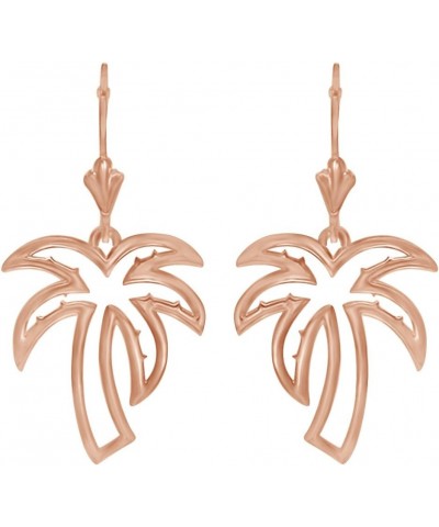 Open Palm Tree Lever back Dangle Earrings in 14k Solid Gold Rose Gold $133.62 Earrings