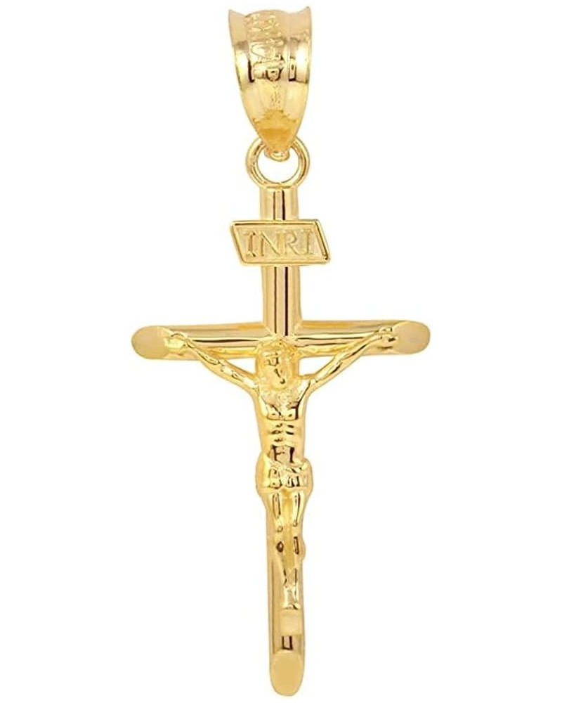 10K Yellow Gold 1.2" INRI Crucifix Cross Pendant Necklace - Choice of Rolo Chain Length or Charm Only 10K Yellow Gold - Penda...