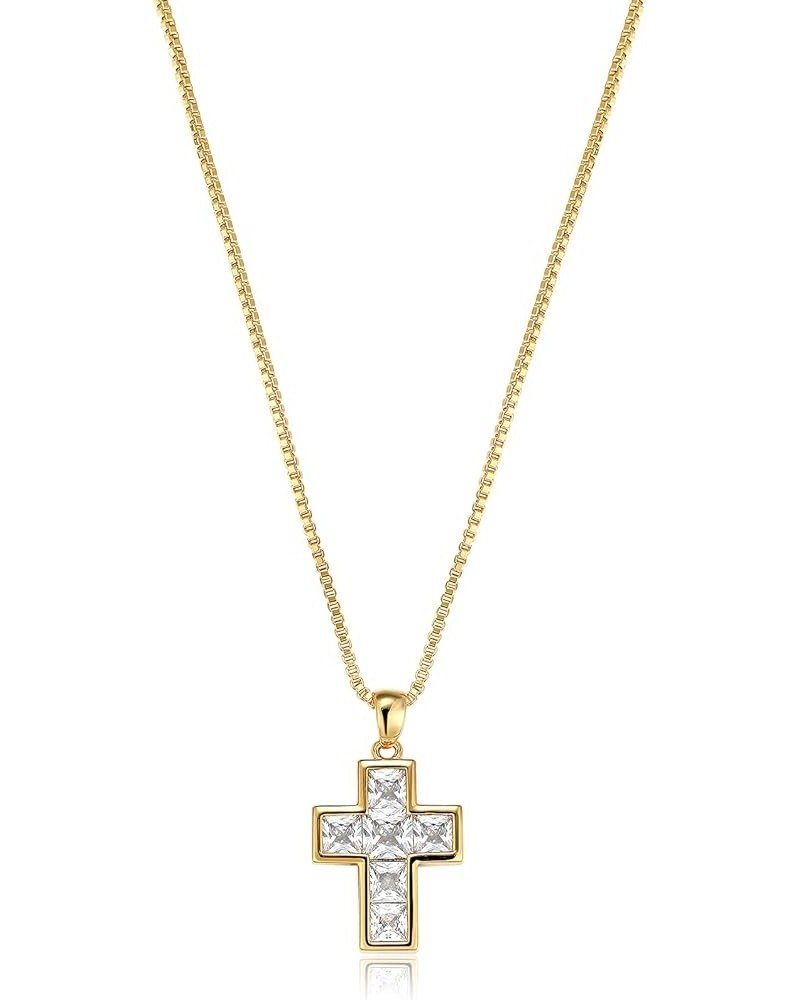 18K Gold/Stainless Steel Necklaces for Women Dainty Simulated Diamond Cross Pendant Necklace Christian Jewelry Religious Gift...