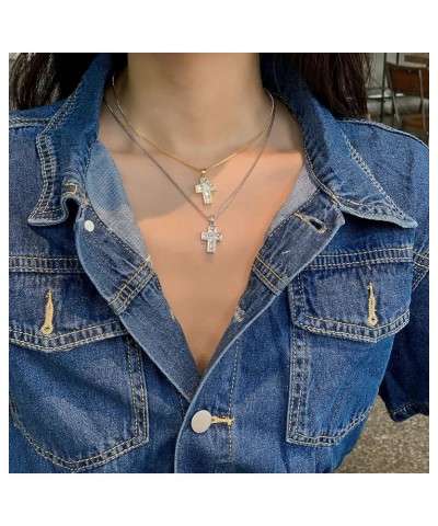 18K Gold/Stainless Steel Necklaces for Women Dainty Simulated Diamond Cross Pendant Necklace Christian Jewelry Religious Gift...