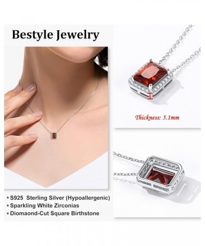 Sparkling 925 Sterling Silver Birthstone Necklaces for Women, Created Heart/Round/Teardrop/Square Crystal Solitaire Pendant D...