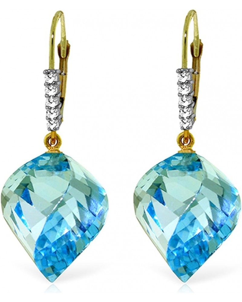 14k Solid Gold Leverback Earrings with Diamonds and Briolette Twisted Spiral Blue Topaz Yellow Gold $228.54 Earrings