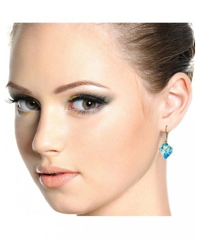 14k Solid Gold Leverback Earrings with Diamonds and Briolette Twisted Spiral Blue Topaz Yellow Gold $228.54 Earrings