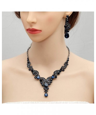 Elegant Crystal Bridal Necklace Earrings Set Rhinestone Wedding Party Costume Jewelry Sets for Brides Bridesmaid Women Navy B...