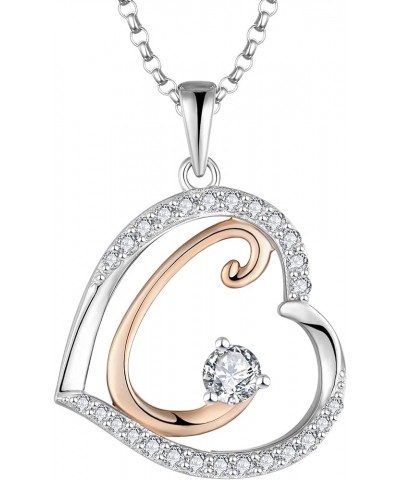 Initial Necklace Sterling Silver Heart Alphabet Letter Necklace for Women with 5A Cubic Zirconia Letter C $29.14 Necklaces