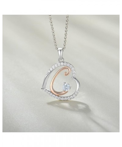 Initial Necklace Sterling Silver Heart Alphabet Letter Necklace for Women with 5A Cubic Zirconia Letter C $29.14 Necklaces