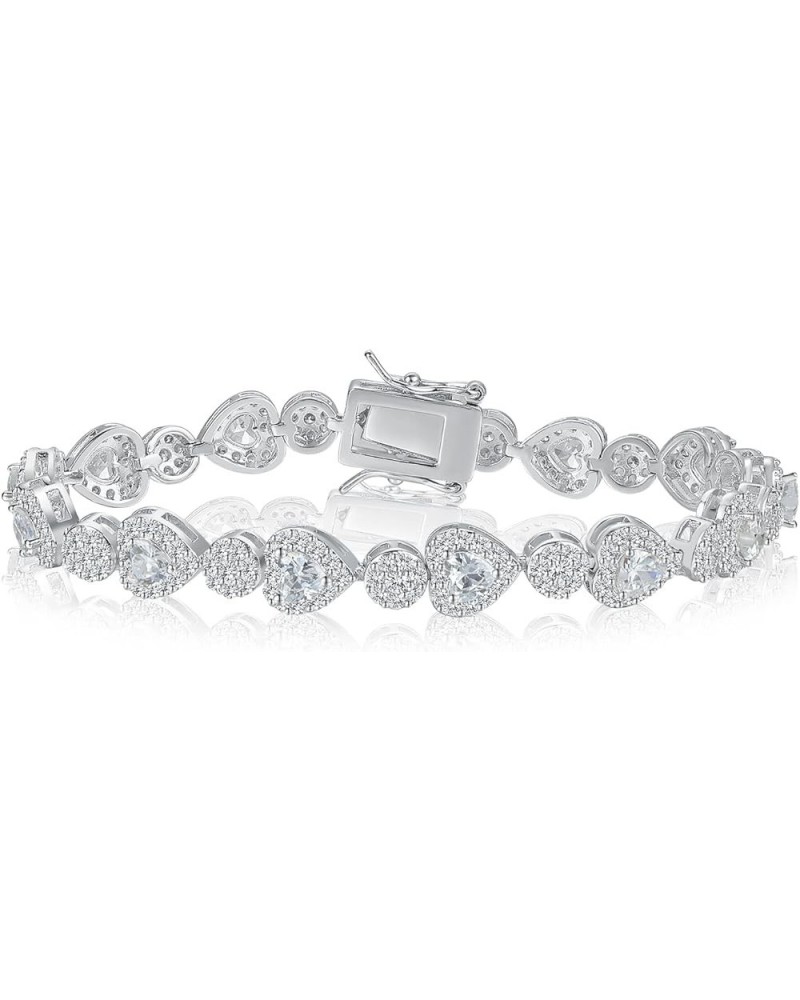 18K White Gold Heart Tennis Bracelet for Women Heart Cubic Zirconias, Size 6-8 inches Heart & Round - 7 inch $13.43 Bracelets