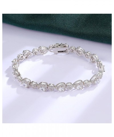 18K White Gold Heart Tennis Bracelet for Women Heart Cubic Zirconias, Size 6-8 inches Heart & Round - 7 inch $13.43 Bracelets