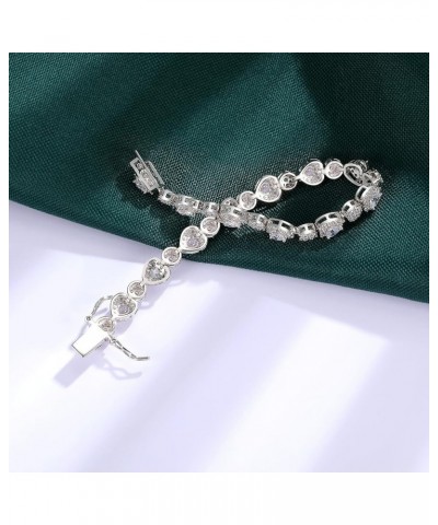 18K White Gold Heart Tennis Bracelet for Women Heart Cubic Zirconias, Size 6-8 inches Heart & Round - 7 inch $13.43 Bracelets