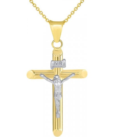 14k Two Tone Gold Tubular Cross INRI Crucifix Pendant Necklace 16.0 Inches $57.05 Necklaces