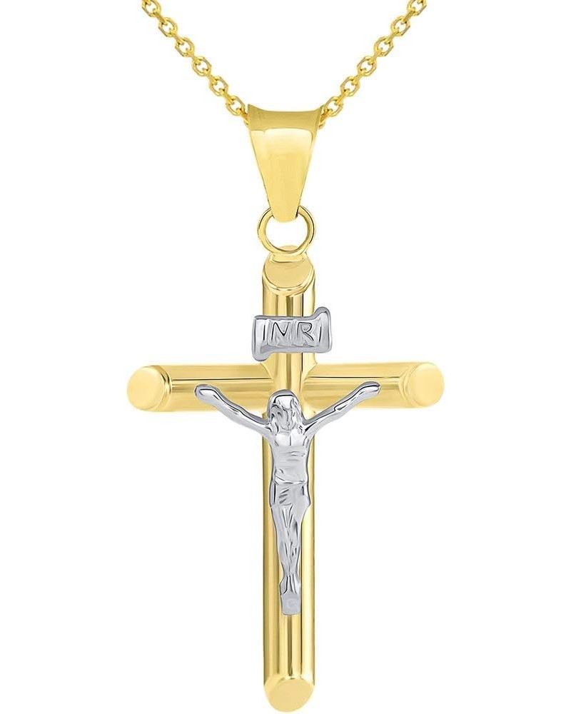 14k Two Tone Gold Tubular Cross INRI Crucifix Pendant Necklace 16.0 Inches $57.05 Necklaces