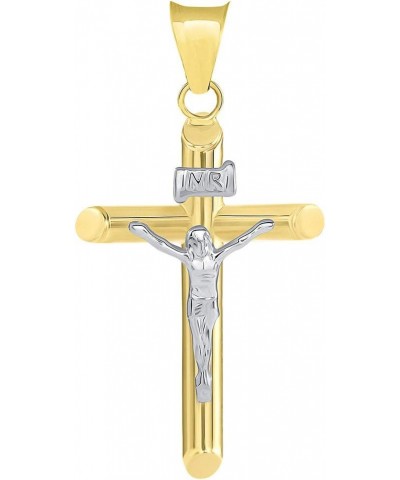 14k Two Tone Gold Tubular Cross INRI Crucifix Pendant Necklace 16.0 Inches $57.05 Necklaces