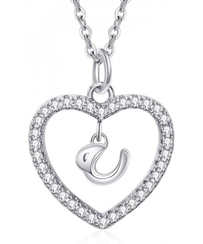 Initial Heart Necklace for Women CZ Heart Letter A-Z Name Alphabet Pendant Necklace Valentine's Day gift Sliver Plated U $9.3...