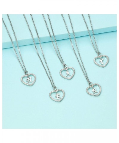 Initial Heart Necklace for Women CZ Heart Letter A-Z Name Alphabet Pendant Necklace Valentine's Day gift Sliver Plated U $9.3...