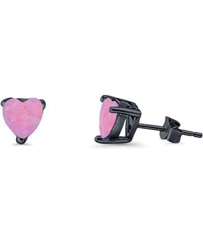 7mm Heart Solitaire Stud Earrings 925 Sterling Silver Created Opal Black Tone, Lab Pink Opal $11.34 Earrings