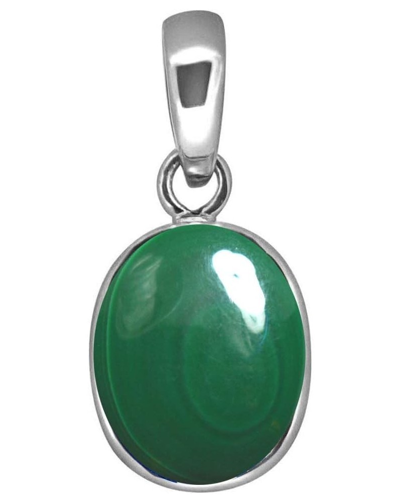 Choose Your Color Real 5 Carat Oval Shape Gemstones Simple 925 Silver Pendant Handmade Locket malachite-natural $15.00 Pendants