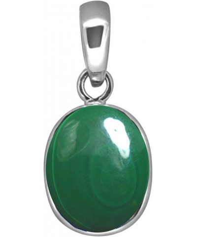 Choose Your Color Real 5 Carat Oval Shape Gemstones Simple 925 Silver Pendant Handmade Locket malachite-natural $15.00 Pendants