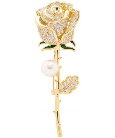 Gold Flower Rose Brooch Pin Pearl Setting Jewelry Gift for Woman and Girls $11.76 Brooches & Pins