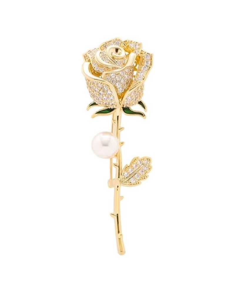 Gold Flower Rose Brooch Pin Pearl Setting Jewelry Gift for Woman and Girls $11.76 Brooches & Pins