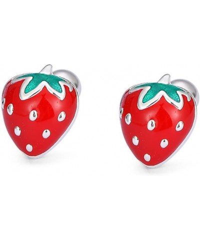 20g Dainty Strawberry Fruits Stud Earrings 925 Sterling Silver Hypoallergenic Small Stud Cartilage Earring for Women Girls Re...