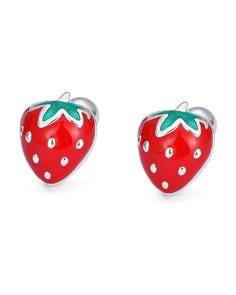 20g Dainty Strawberry Fruits Stud Earrings 925 Sterling Silver Hypoallergenic Small Stud Cartilage Earring for Women Girls Re...