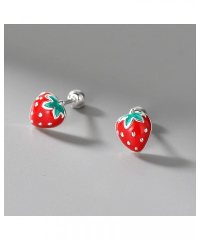 20g Dainty Strawberry Fruits Stud Earrings 925 Sterling Silver Hypoallergenic Small Stud Cartilage Earring for Women Girls Re...