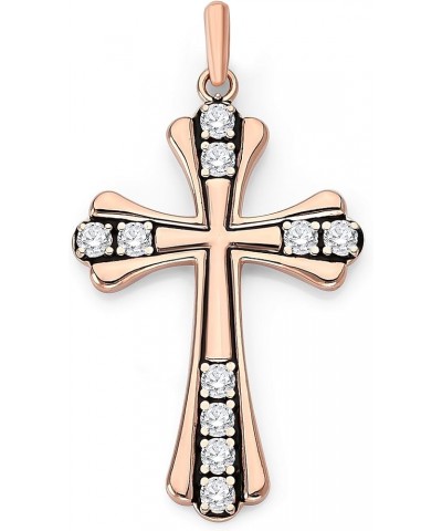 Diamond Studded Cross Pendant Necklace in Solid 14k Gold, Black Enamel, Made in America Pendant Only Rose Gold $142.40 Necklaces