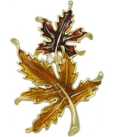 Gold and Burgundy Enamel Pair of Maple Leaves Brooch Pin $10.97 Brooches & Pins